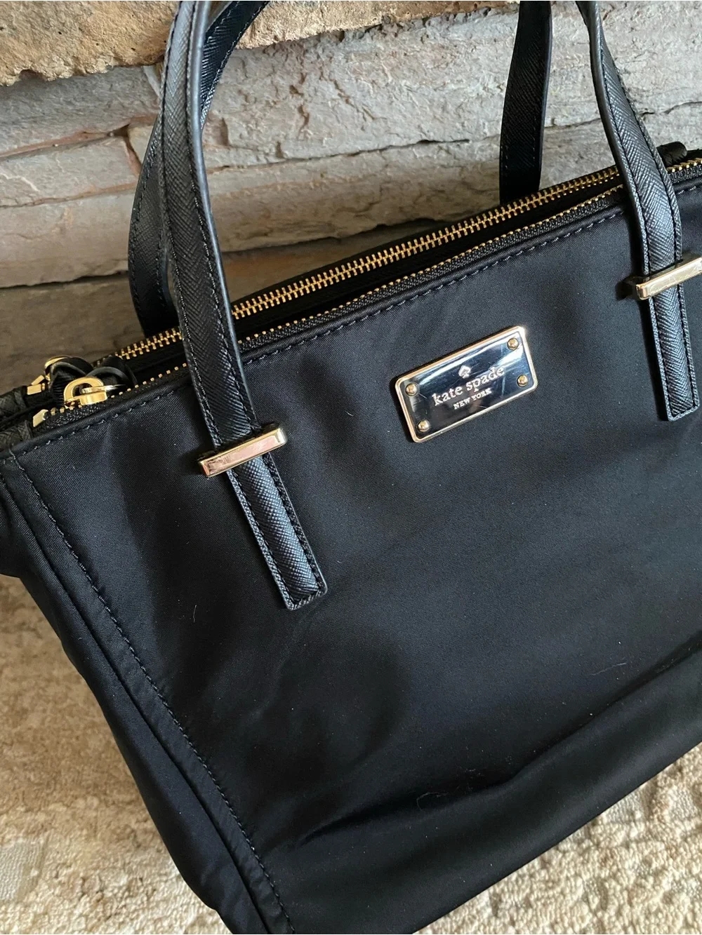 kate spade New York Wilson Road Alyse Satchel Black Tote Bag Nylon Purse Handbag